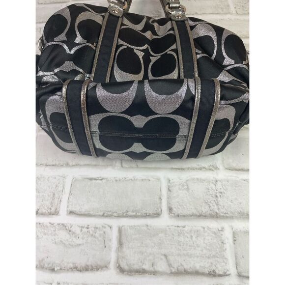 Coach Poppy Glam Tote Style 15443 Black Signature Shimmer with Magenta Lining - Picture 10 of 11